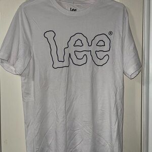 Lee Men's Tee in White with Black Outline Logo